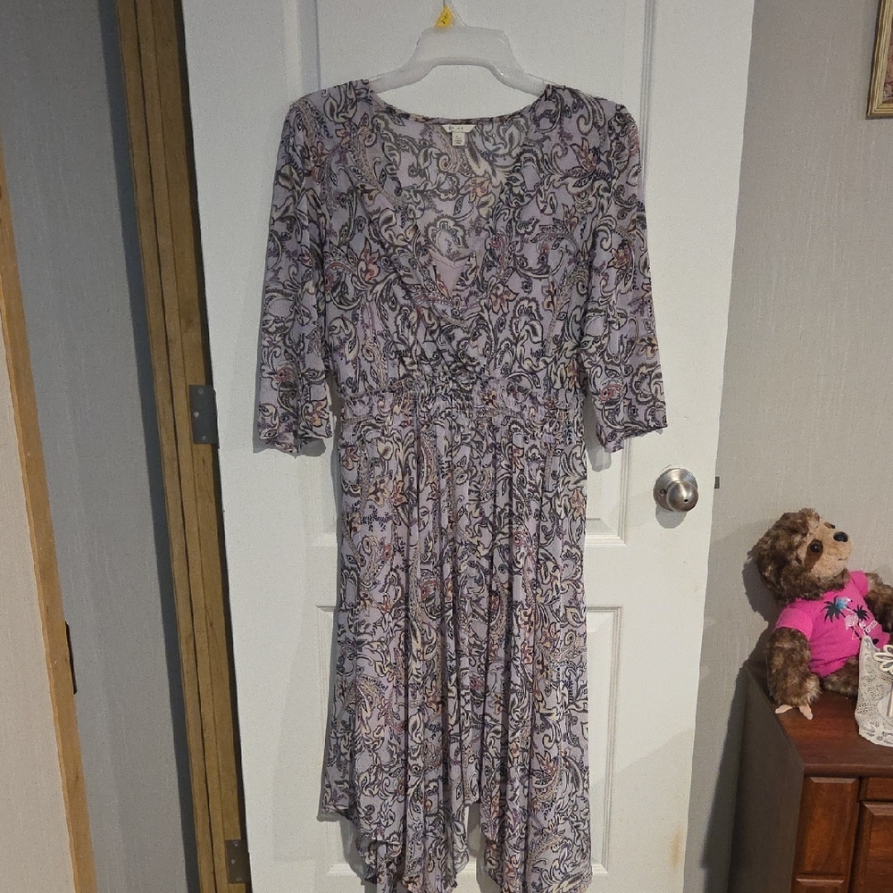 Cato Lavender Paisley Long Sleeve Midi Dress